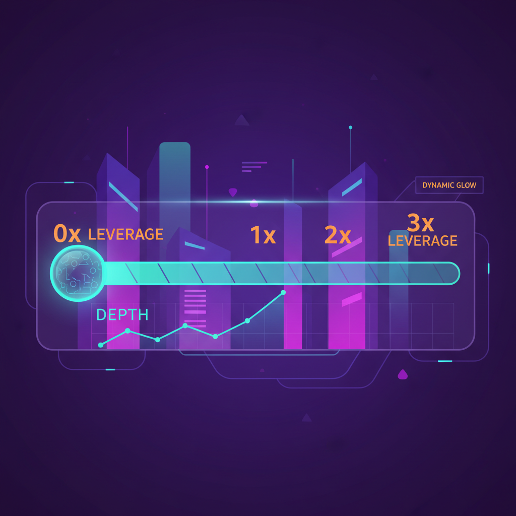 glowing slider control 0-3x leverage depth, cyberpunk DeFi interface, dynamic glow